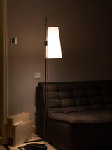 Modern Adjustable Height Floor Lamp with White Rice Paper Shade and Chrome Finish