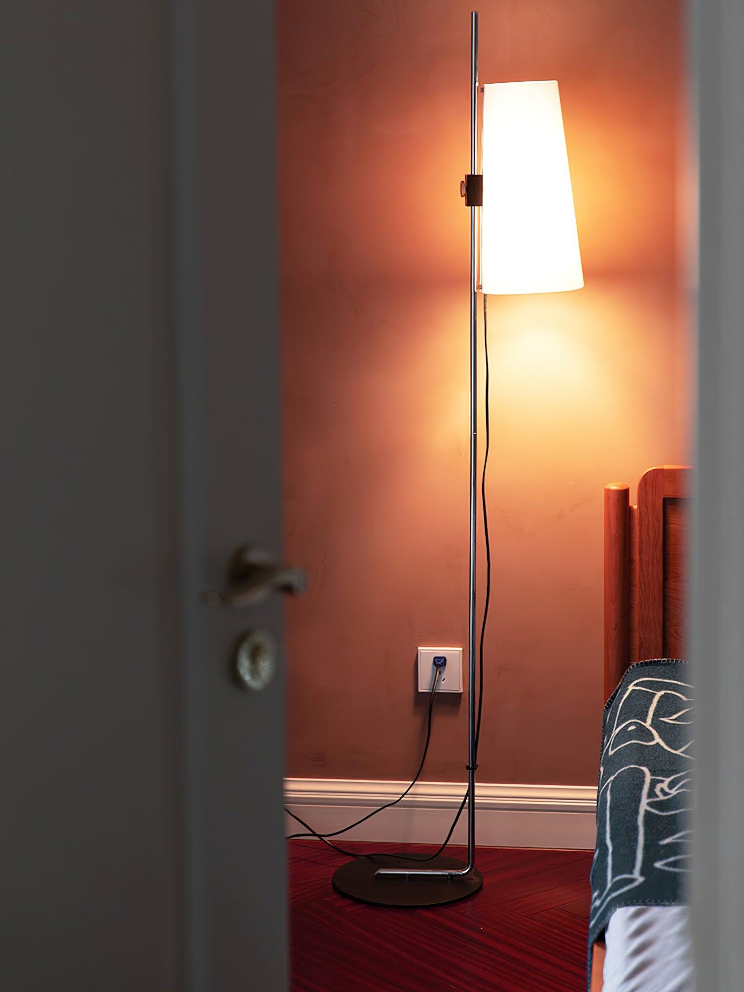 Modern Adjustable Height Floor Lamp with White Rice Paper Shade and Chrome Finish