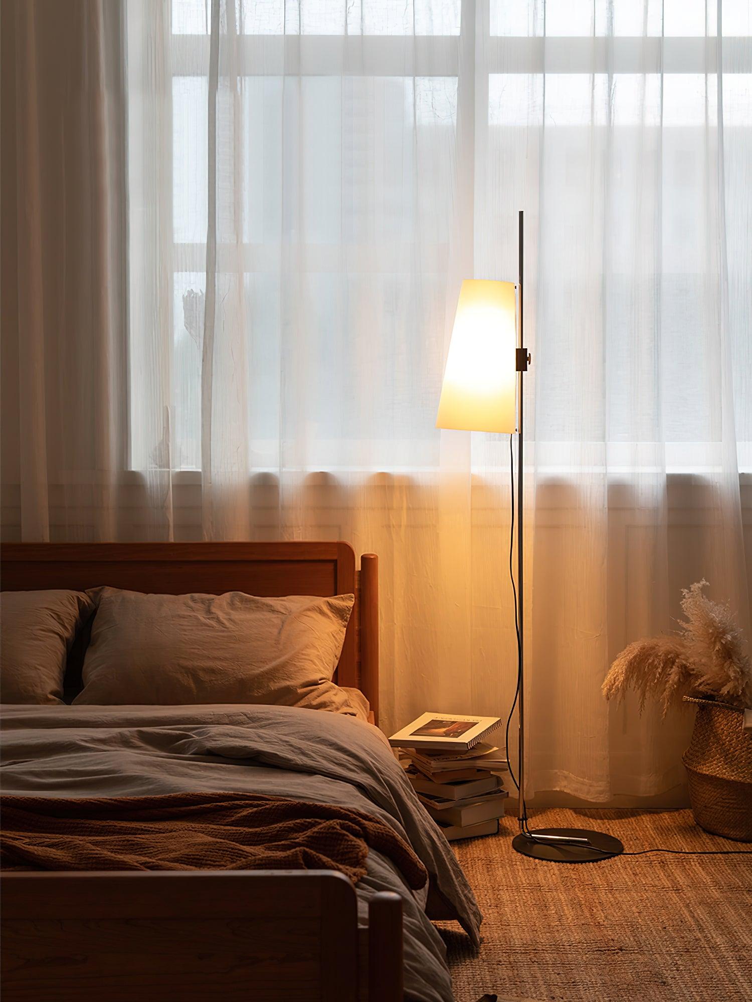 Modern Adjustable Height Floor Lamp with White Rice Paper Shade and Chrome Finish