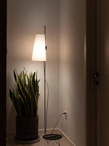 Modern Adjustable Height Floor Lamp with White Rice Paper Shade and Chrome Finish