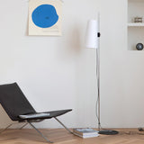 Modern Adjustable Height Floor Lamp with White Rice Paper Shade and Chrome Finish