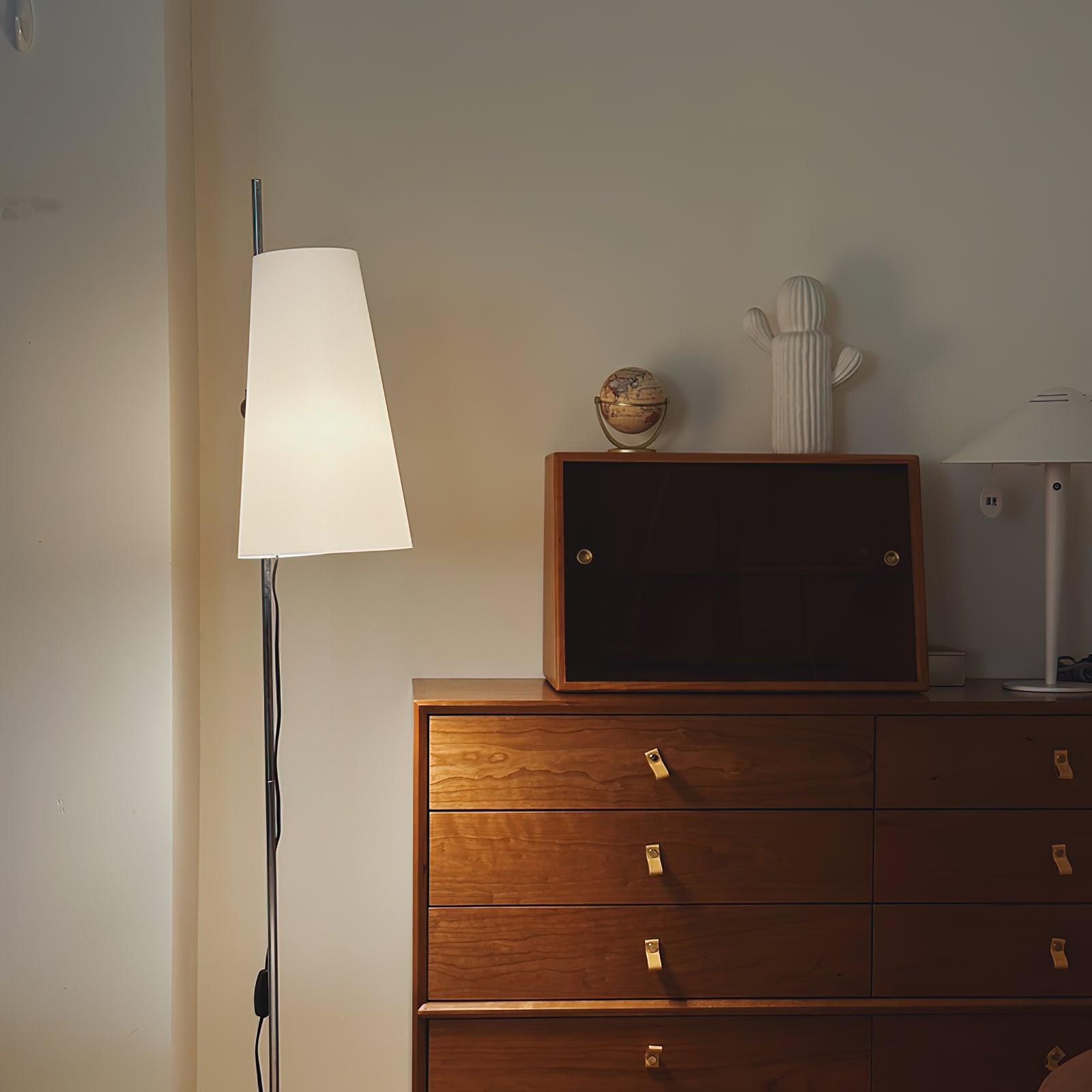 Modern Adjustable Height Floor Lamp with White Rice Paper Shade and Chrome Finish