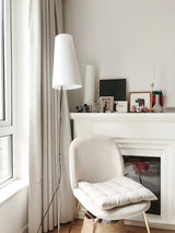 Modern Adjustable Height Floor Lamp with White Rice Paper Shade and Chrome Finish
