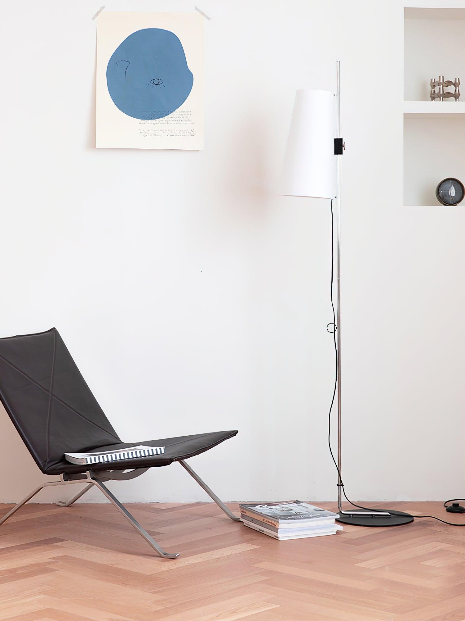 Modern Adjustable Height Floor Lamp with White Rice Paper Shade and Chrome Finish