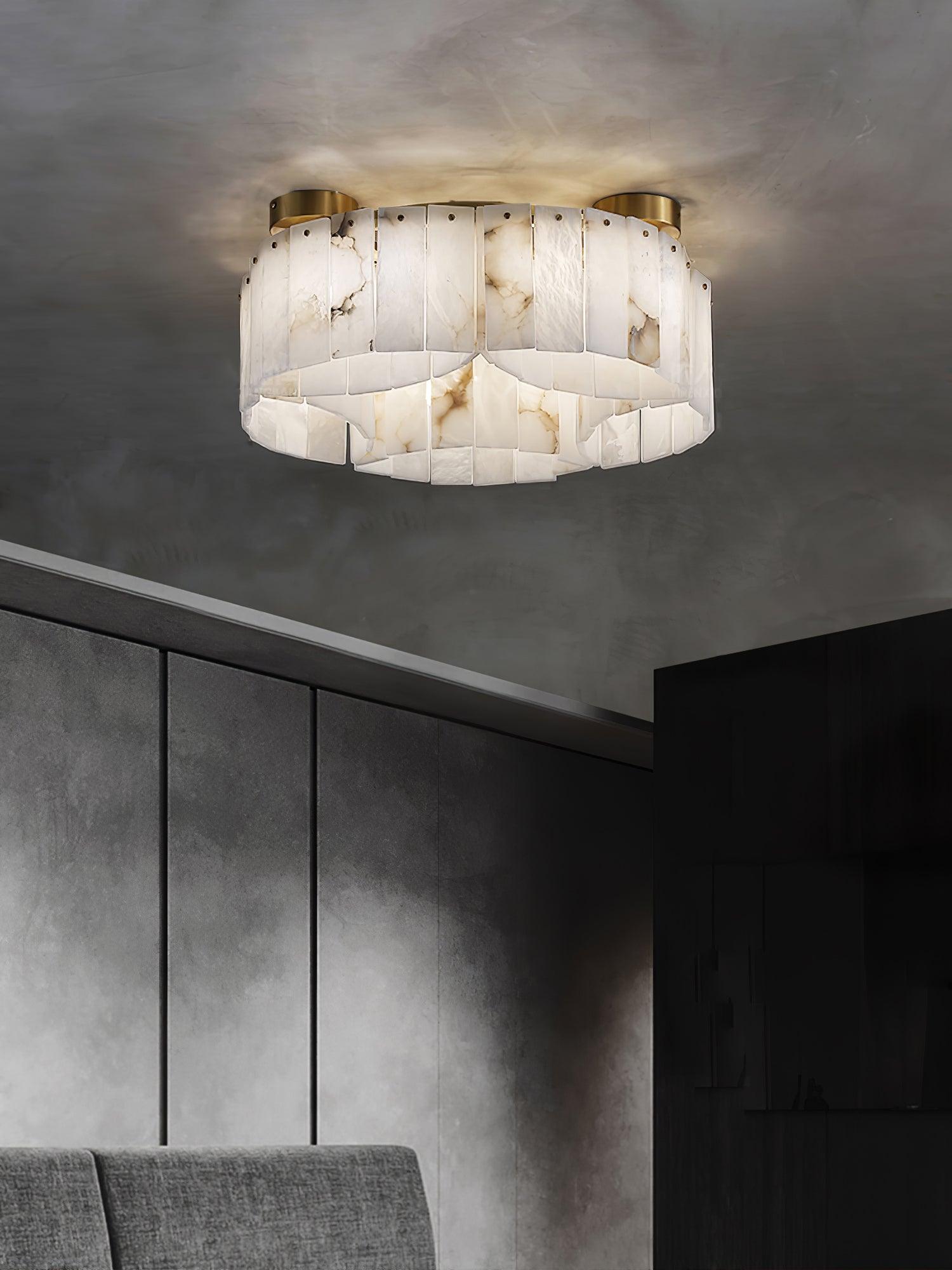 Luxury Alabaster and Brass Flush Mount Ceiling Light for Modern Interiors