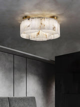 Luxury Alabaster and Brass Flush Mount Ceiling Light for Modern Interiors