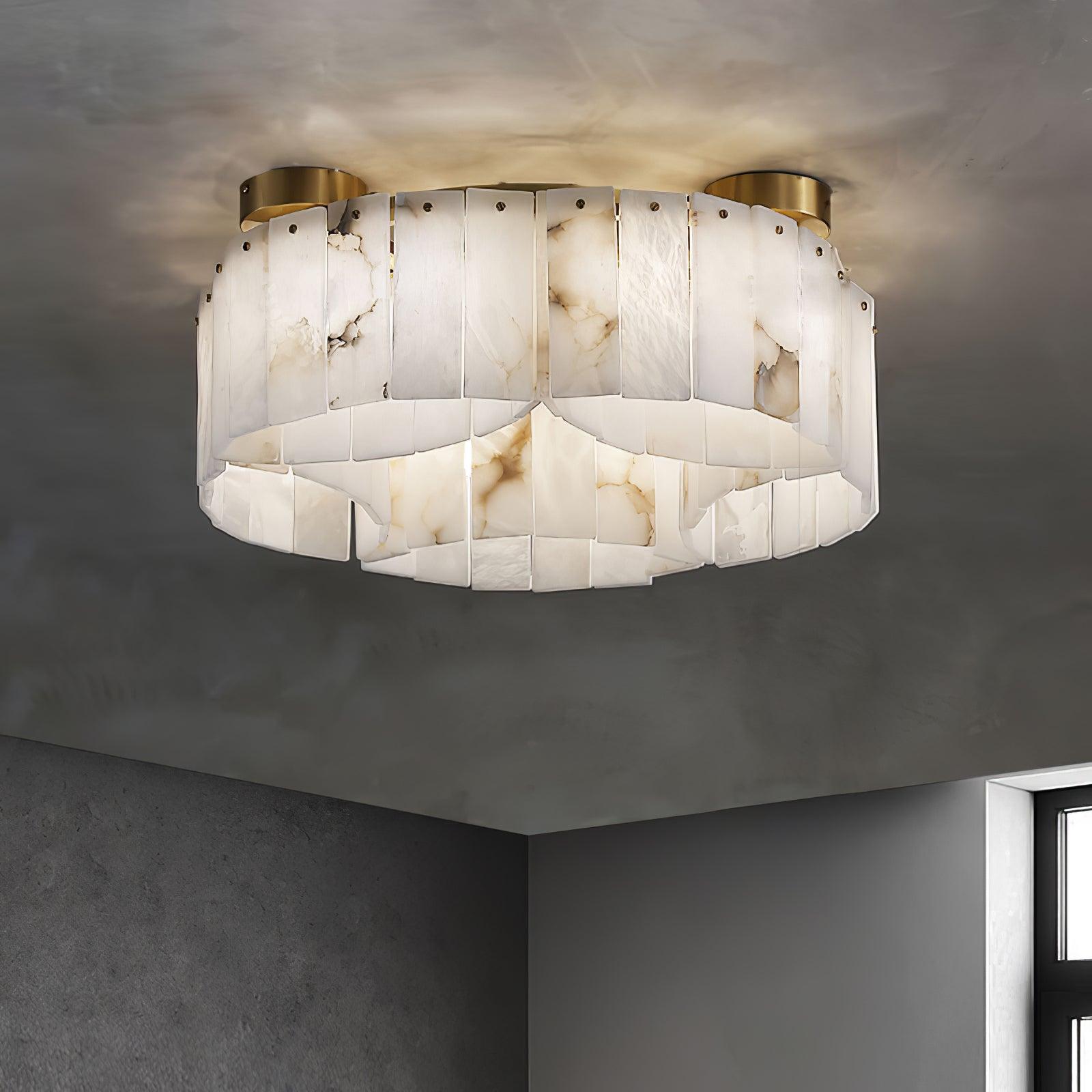 Luxury Alabaster and Brass Flush Mount Ceiling Light for Modern Interiors
