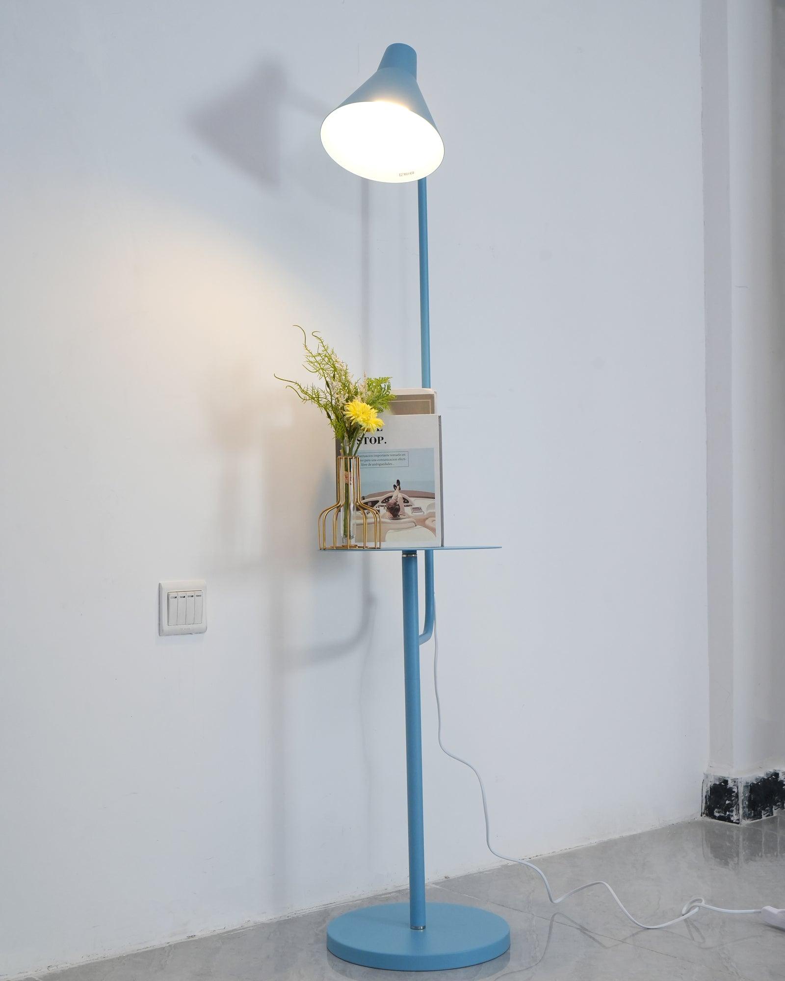 Modern Macaroon Floor Lamp with Integrated Storage Tray and Natural Marble Base for Living Room
