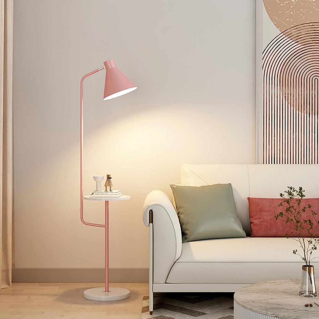 Modern Macaroon Floor Lamp with Integrated Storage Tray and Natural Marble Base for Living Room