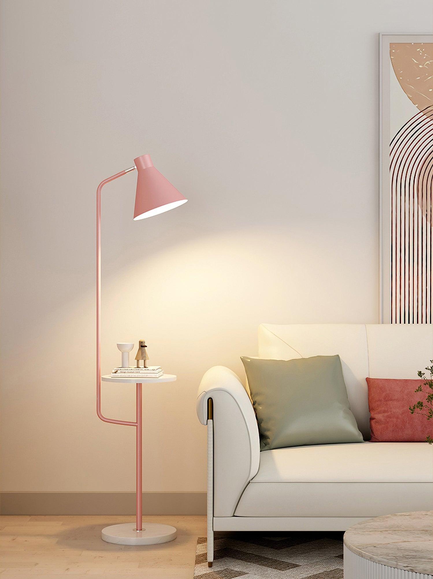 Modern Macaroon Floor Lamp with Integrated Storage Tray and Natural Marble Base for Living Room
