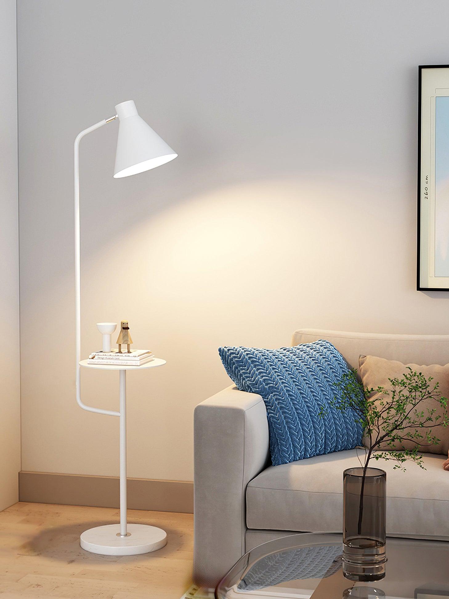 Modern Macaroon Floor Lamp with Integrated Storage Tray and Natural Marble Base for Living Room
