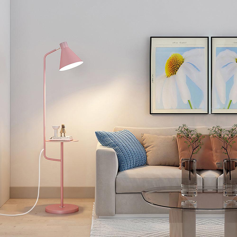 Modern Macaroon Floor Lamp with Integrated Storage Tray and Natural Marble Base for Living Room