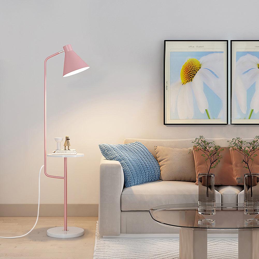 Modern Macaroon Floor Lamp with Integrated Storage Tray and Natural Marble Base for Living Room