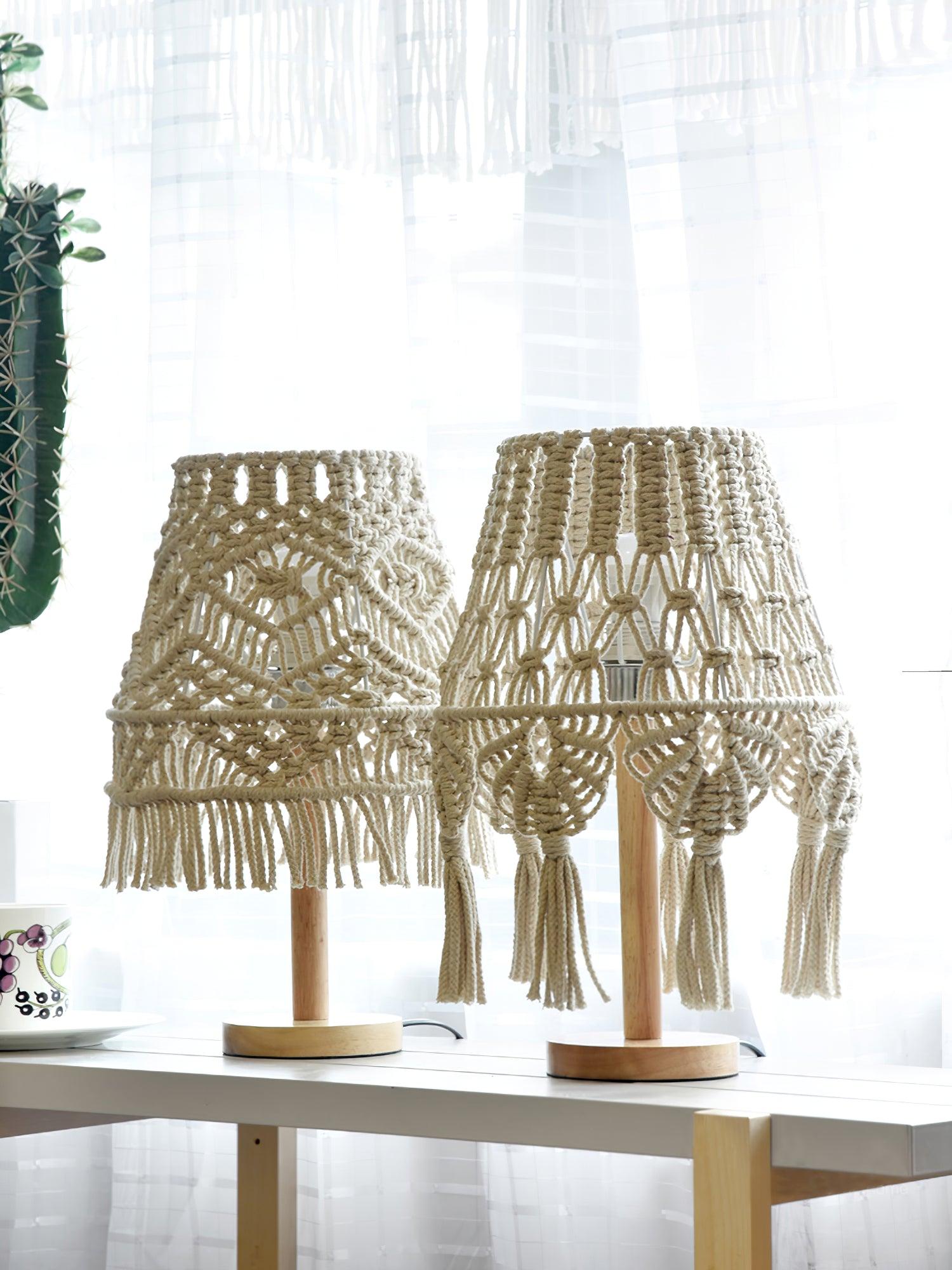 Bohemian Handcrafted Macrame Table Lamp Boho Cotton Rope Desk Light for Bedroom