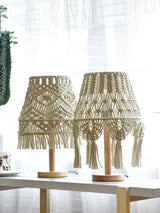Bohemian Handcrafted Macrame Table Lamp Boho Cotton Rope Desk Light for Bedroom