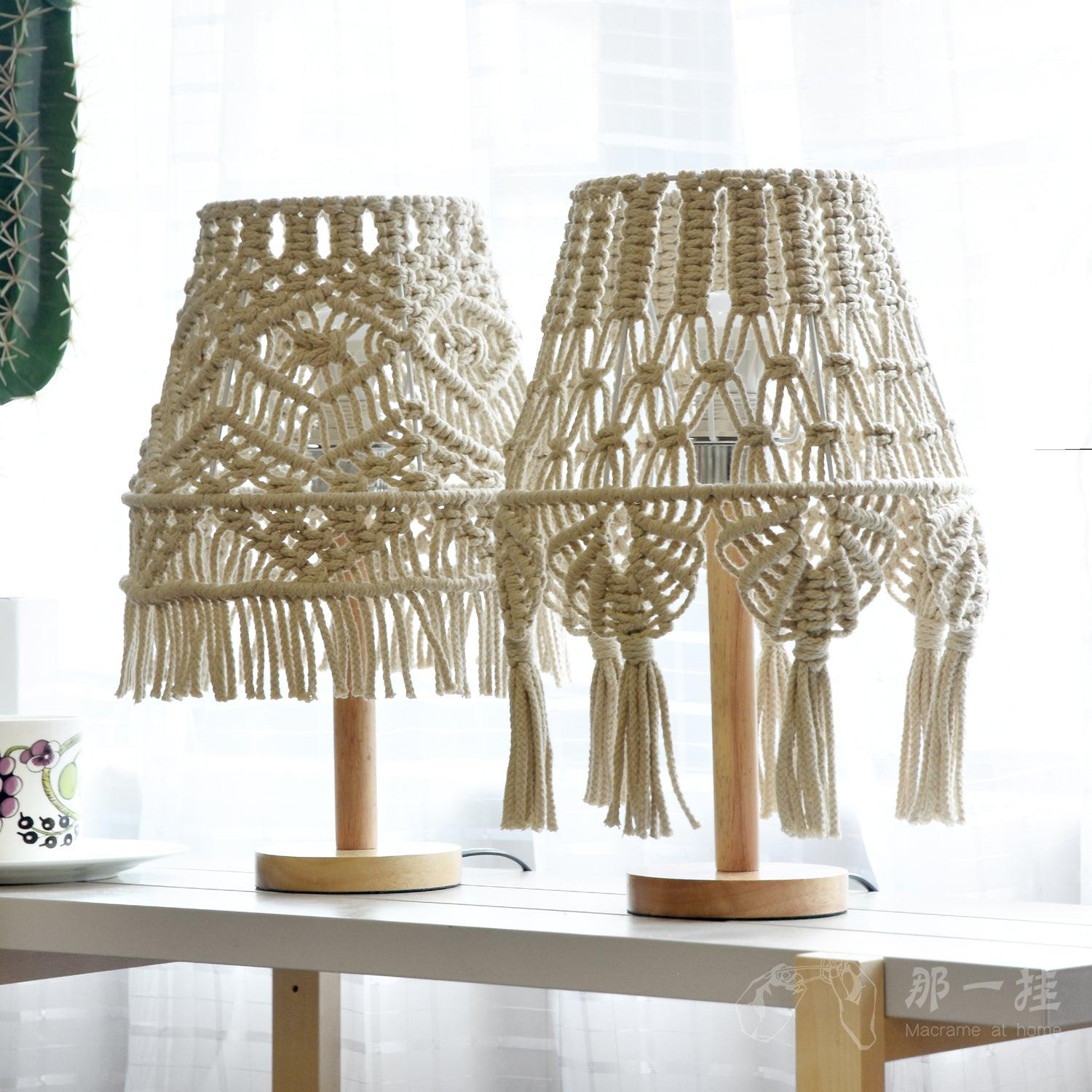 Bohemian Handcrafted Macrame Table Lamp Boho Cotton Rope Desk Light for Bedroom