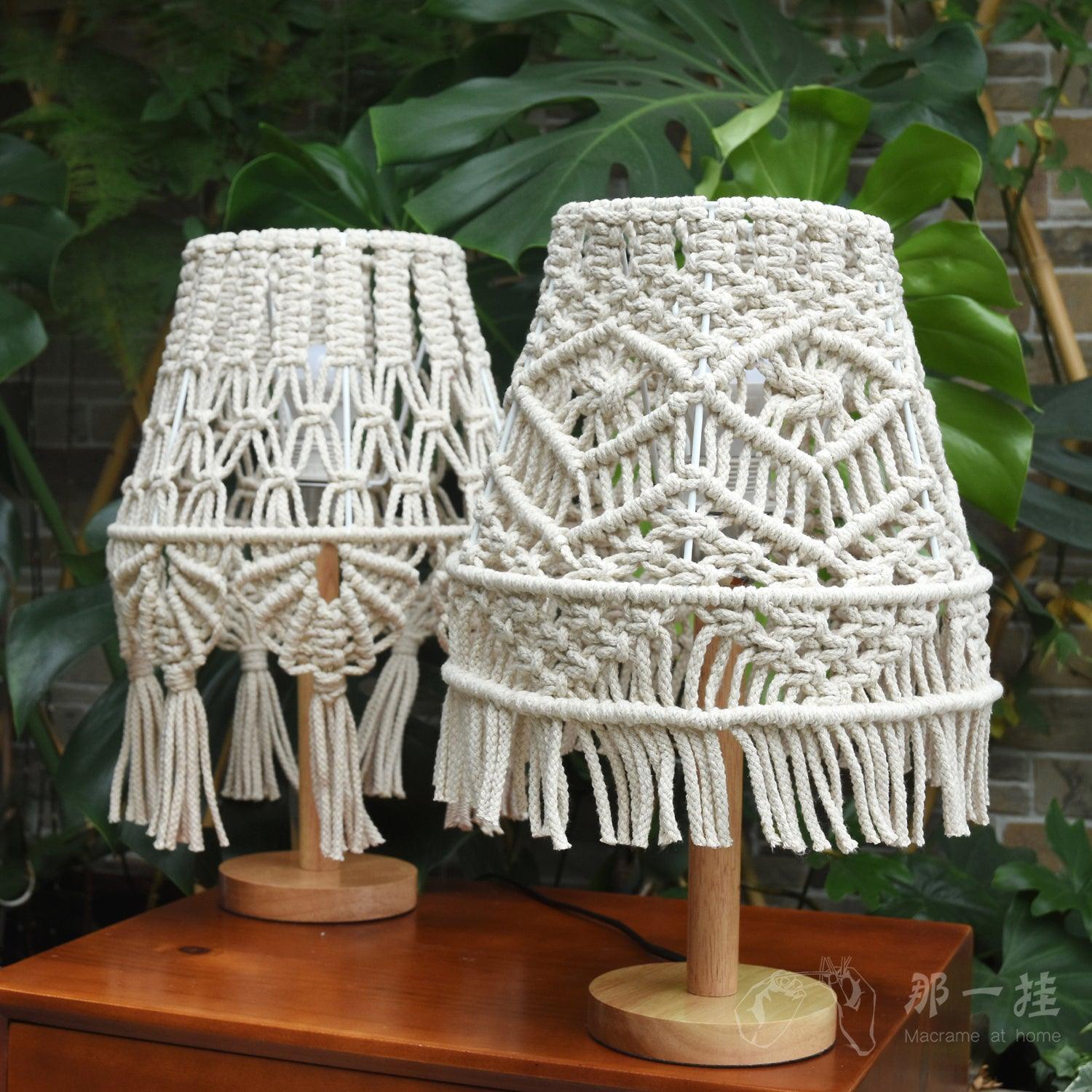 Bohemian Handcrafted Macrame Table Lamp Boho Cotton Rope Desk Light for Bedroom