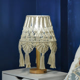 Bohemian Handcrafted Macrame Table Lamp Boho Cotton Rope Desk Light for Bedroom