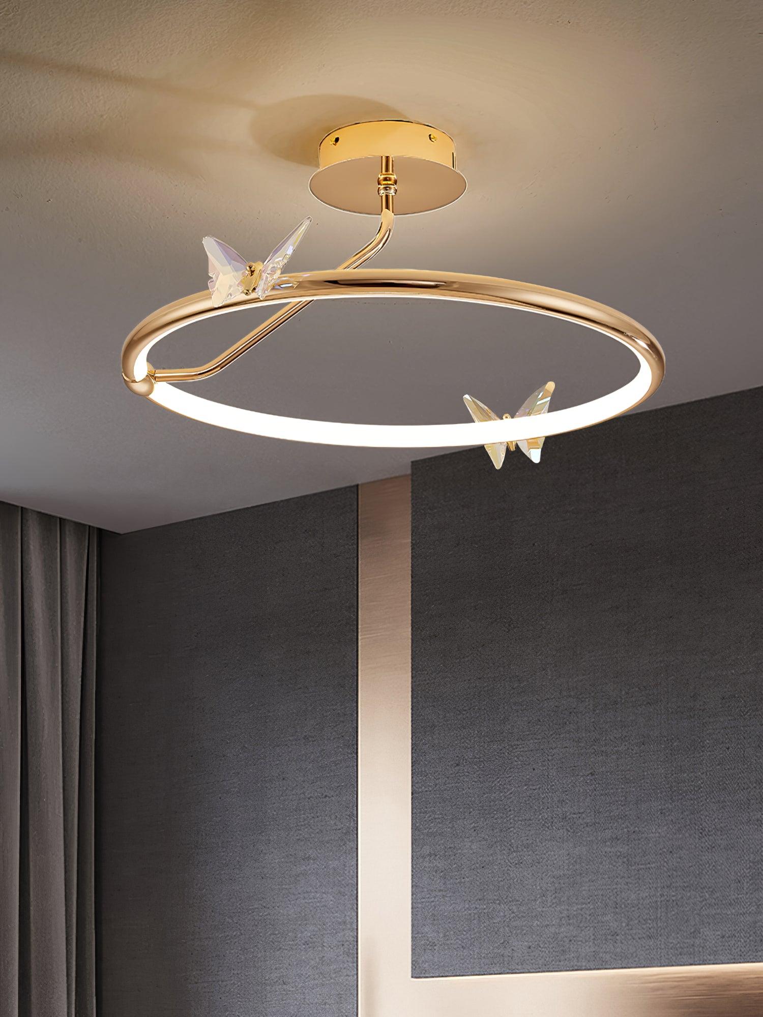 Enchanting Crystal Butterfly Flush Mount Ceiling Light for Bedroom and Living Room