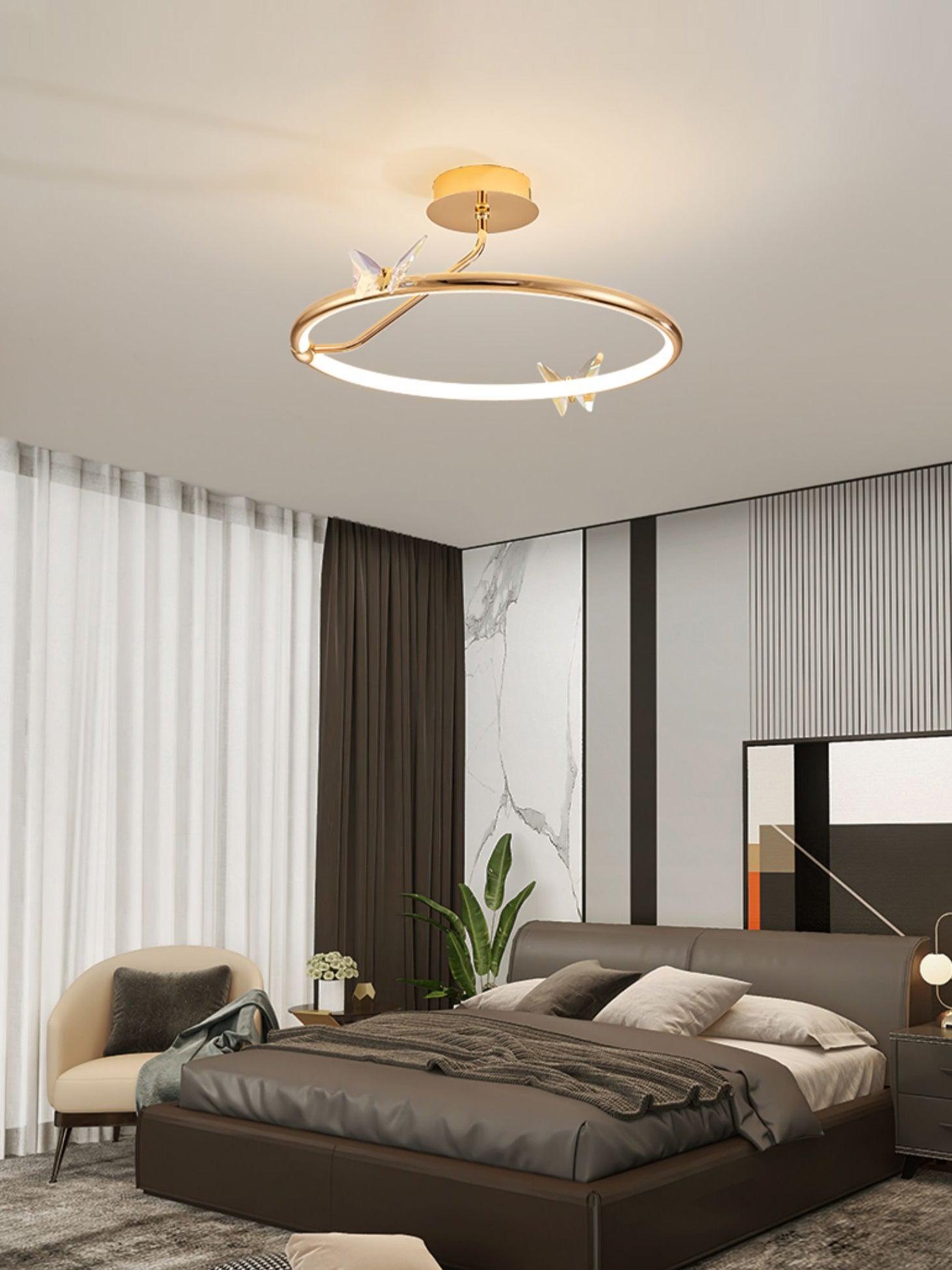 Enchanting Crystal Butterfly Flush Mount Ceiling Light for Bedroom and Living Room