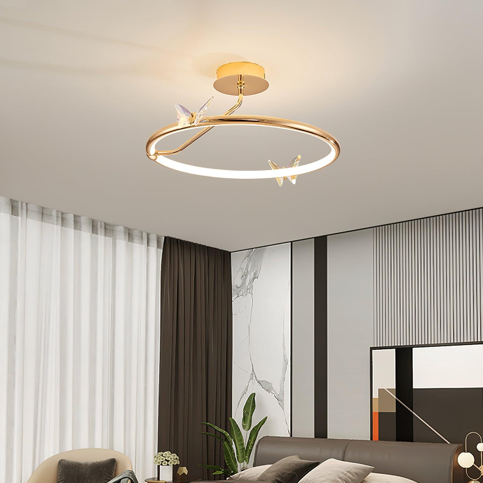 Enchanting Crystal Butterfly Flush Mount Ceiling Light for Bedroom and Living Room