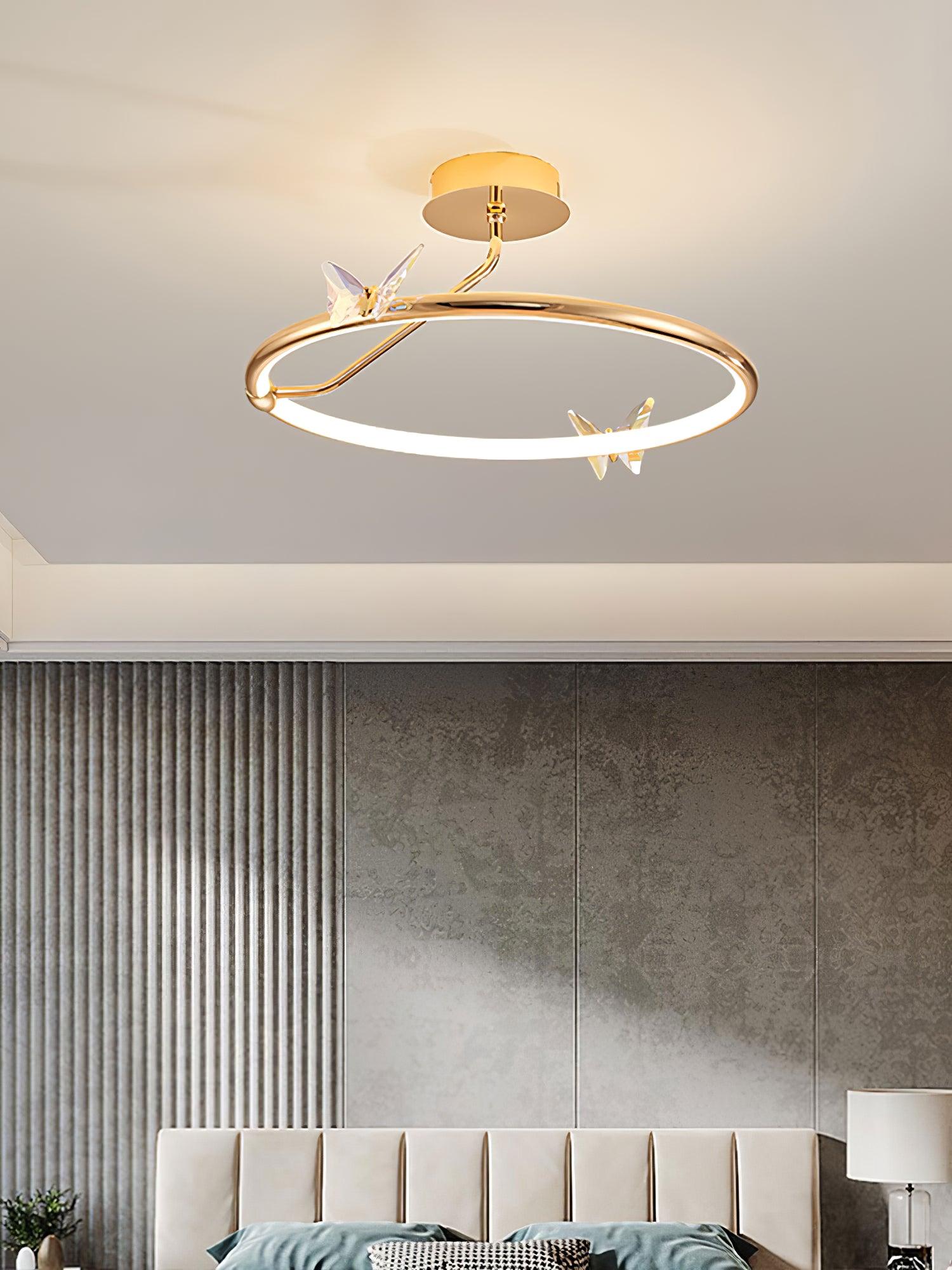 Enchanting Crystal Butterfly Flush Mount Ceiling Light for Bedroom and Living Room