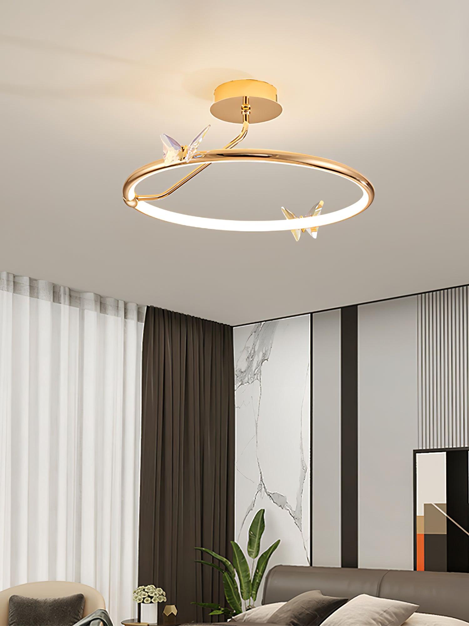 Enchanting Crystal Butterfly Flush Mount Ceiling Light for Bedroom and Living Room