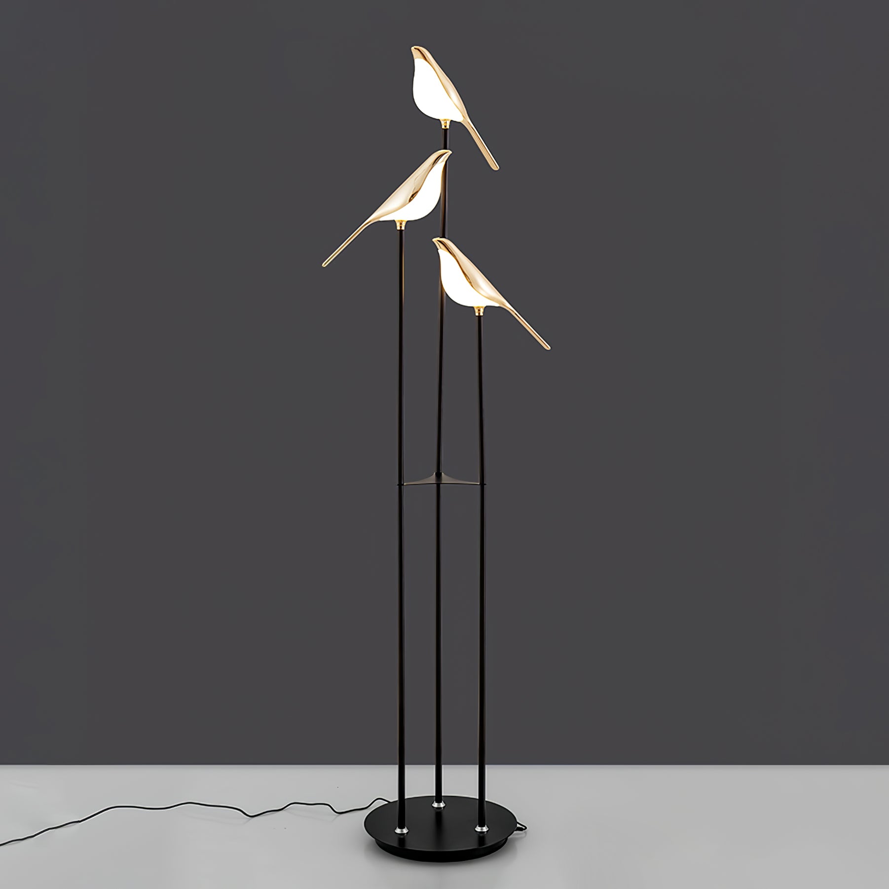 Magpie Perch LED Bird Floor Lamp Modern Minimalist Standing Torchiere Light Gold and Black