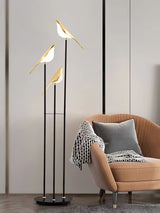 Magpie Perch LED Bird Floor Lamp Modern Minimalist Standing Torchiere Light Gold and Black