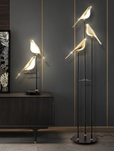 Magpie Perch LED Bird Floor Lamp Modern Minimalist Standing Torchiere Light Gold and Black