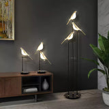 Magpie Perch LED Bird Floor Lamp Modern Minimalist Standing Torchiere Light Gold and Black