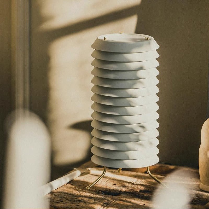 Architectural Baltic Tower Metal Desk Lamp Stacked Disk Design for Modern Bedroom