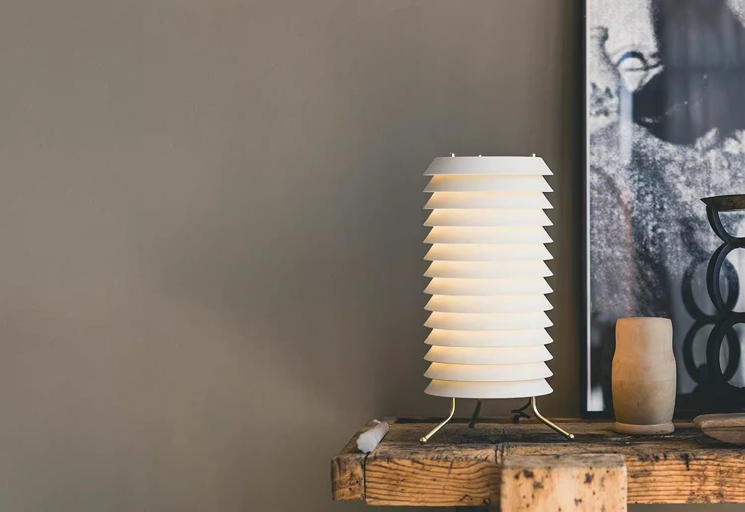 Architectural Baltic Tower Metal Desk Lamp Stacked Disk Design for Modern Bedroom
