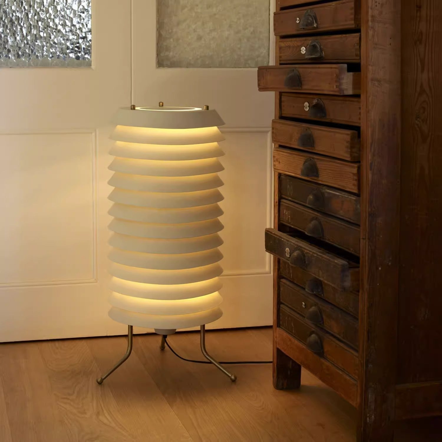 Architectural Baltic Tower Metal Desk Lamp Stacked Disk Design for Modern Bedroom