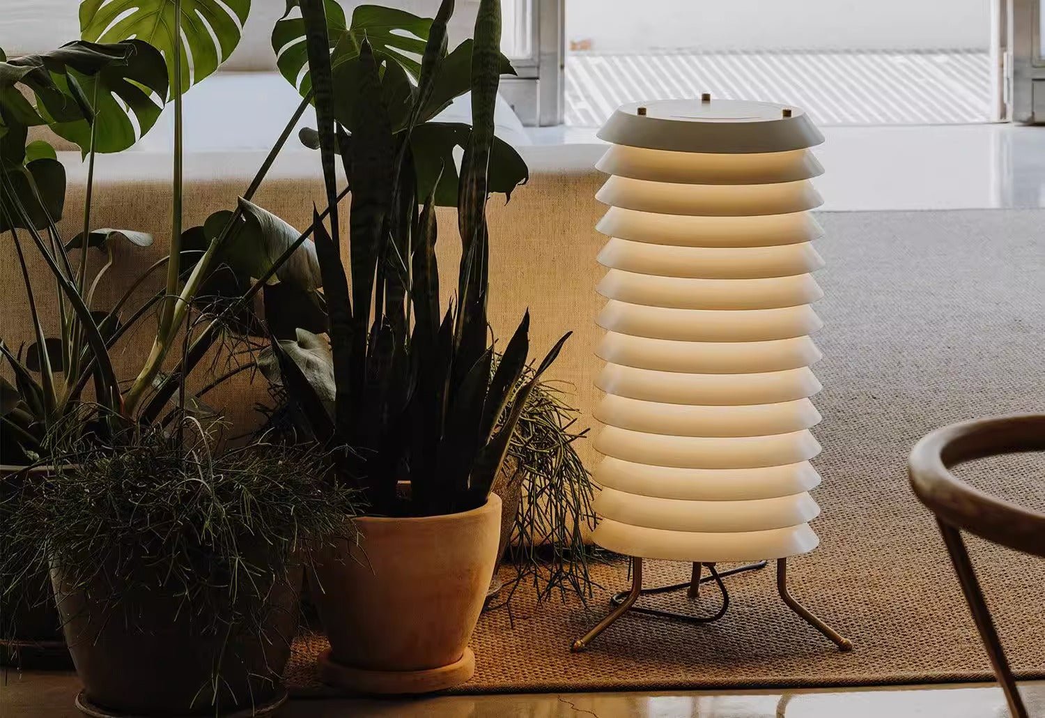 Architectural Baltic Tower Metal Desk Lamp Stacked Disk Design for Modern Bedroom