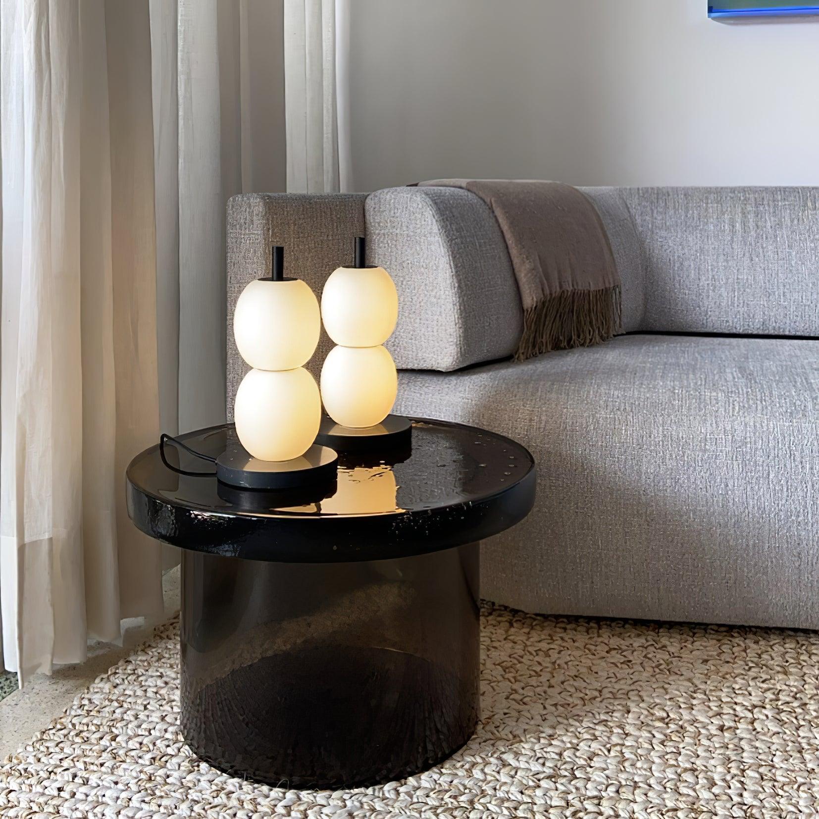 Modern Hand Blown Glass Globe Table Lamp with Natural Marble Base and Integrated LED Light