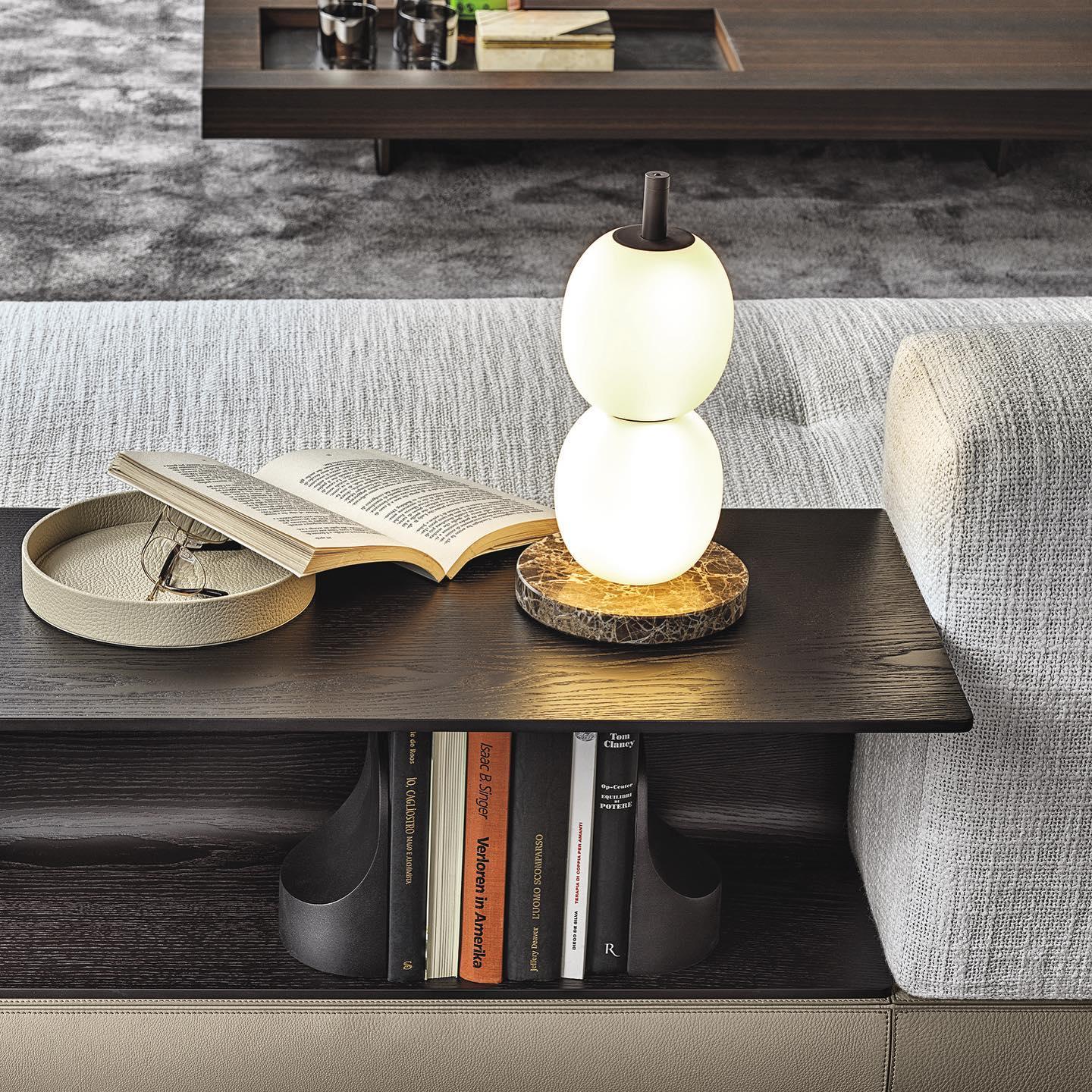 Modern Hand Blown Glass Globe Table Lamp with Natural Marble Base and Integrated LED Light