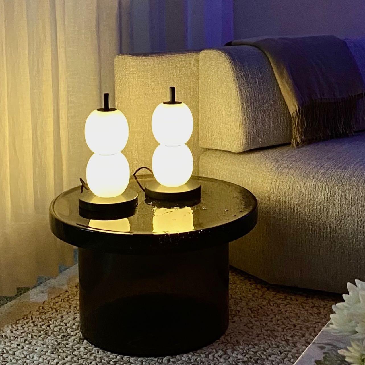 Modern Hand Blown Glass Globe Table Lamp with Natural Marble Base and Integrated LED Light