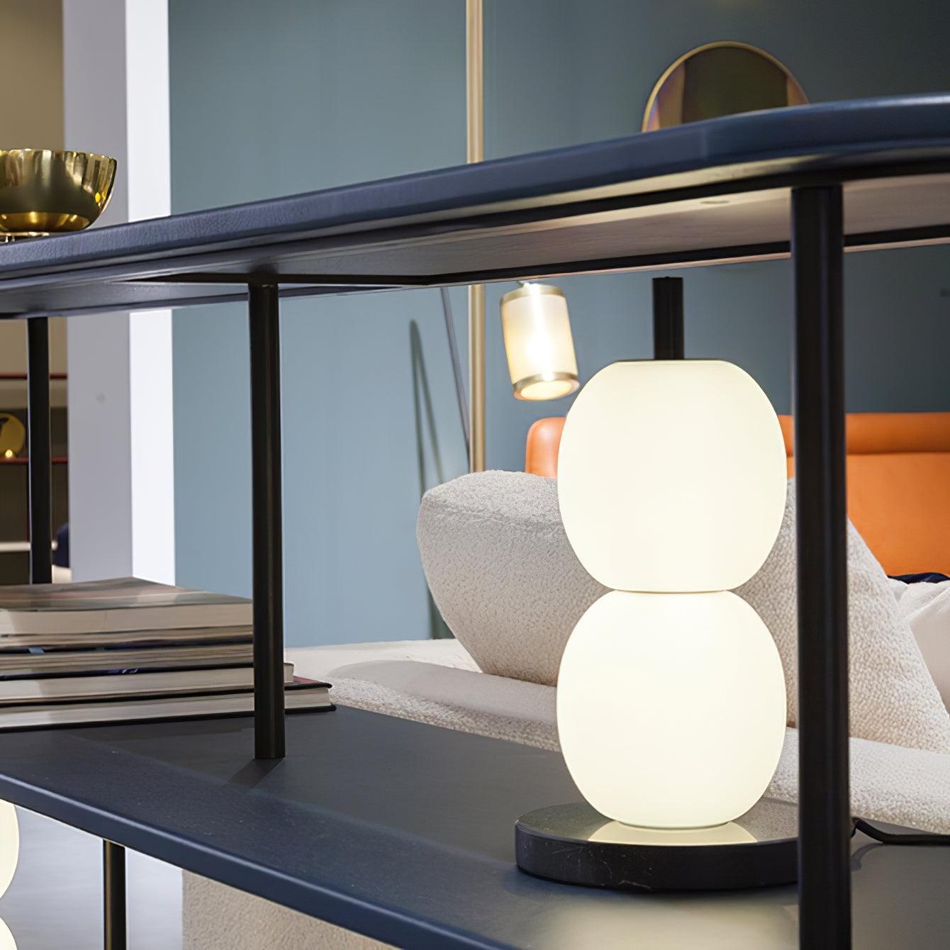 Modern Hand Blown Glass Globe Table Lamp with Natural Marble Base and Integrated LED Light