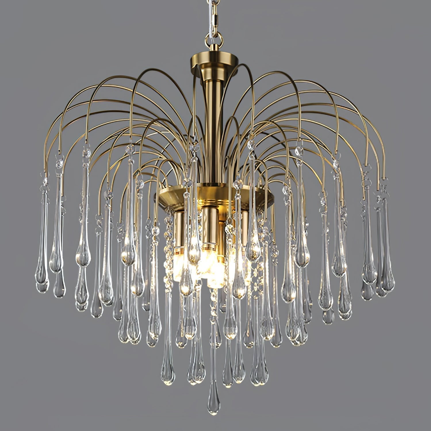 Elegant Crystal Glass Gasolier Chandelier in Brass Finish for Dining Room Lighting