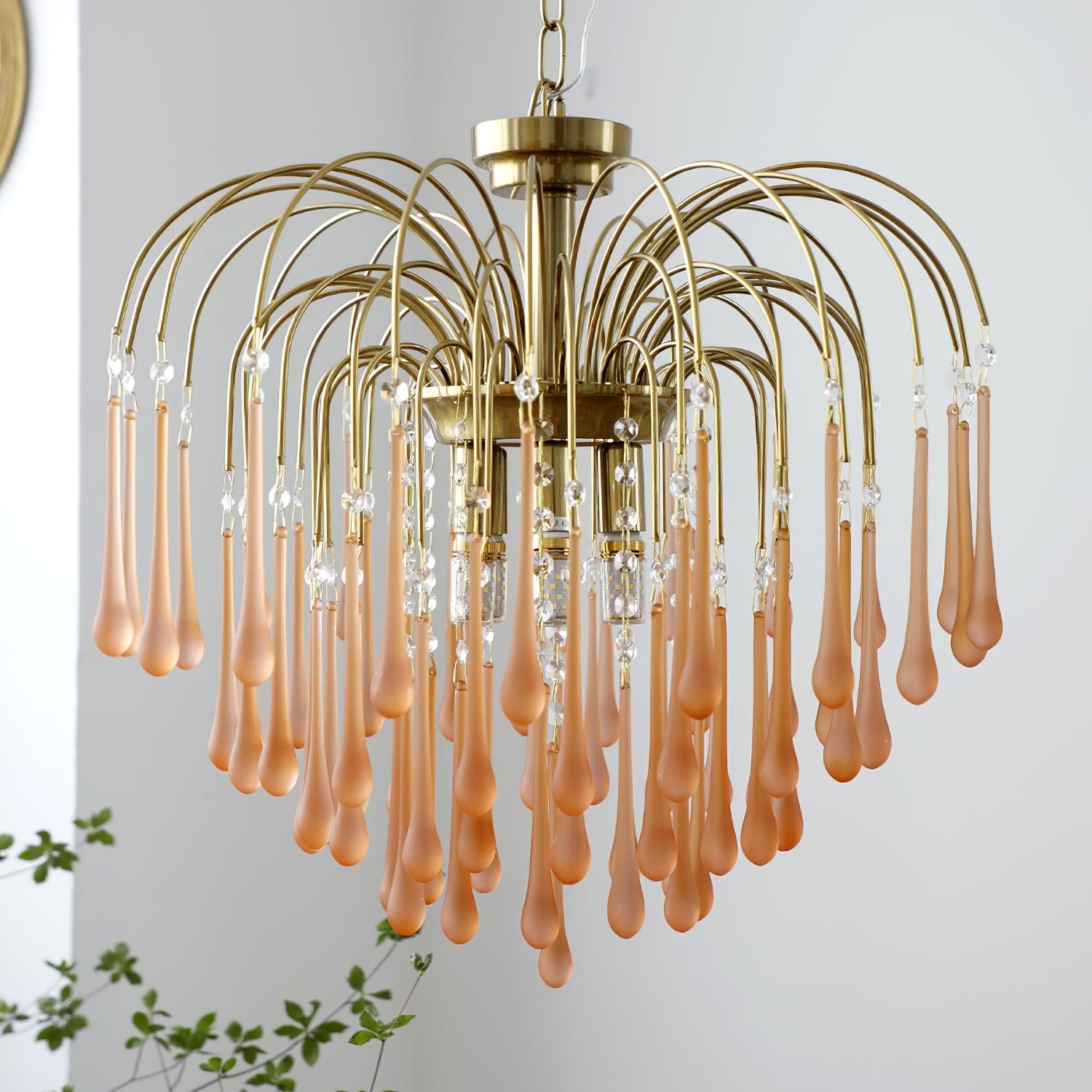 Elegant Crystal Glass Gasolier Chandelier in Brass Finish for Dining Room Lighting