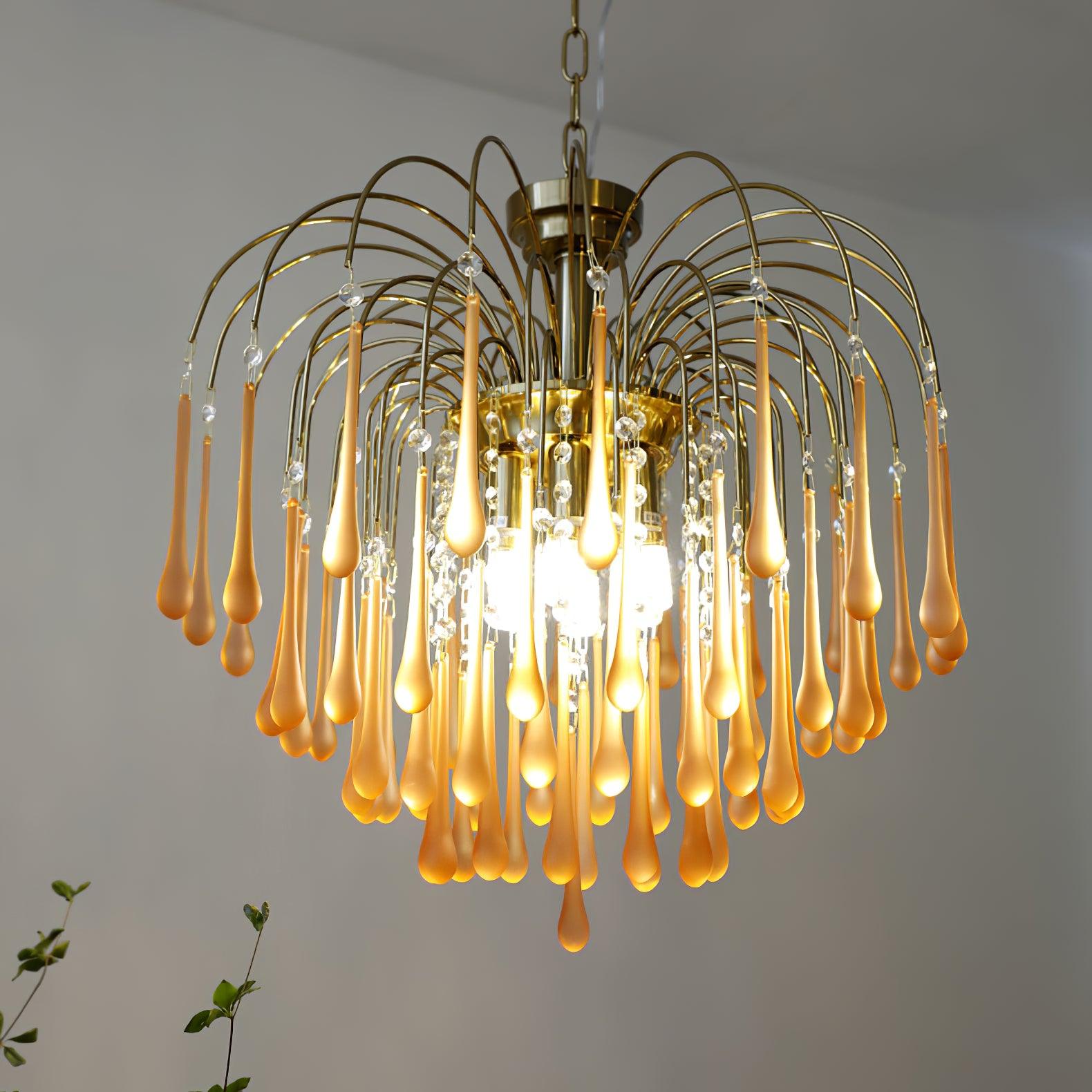Elegant Crystal Glass Gasolier Chandelier in Brass Finish for Dining Room Lighting