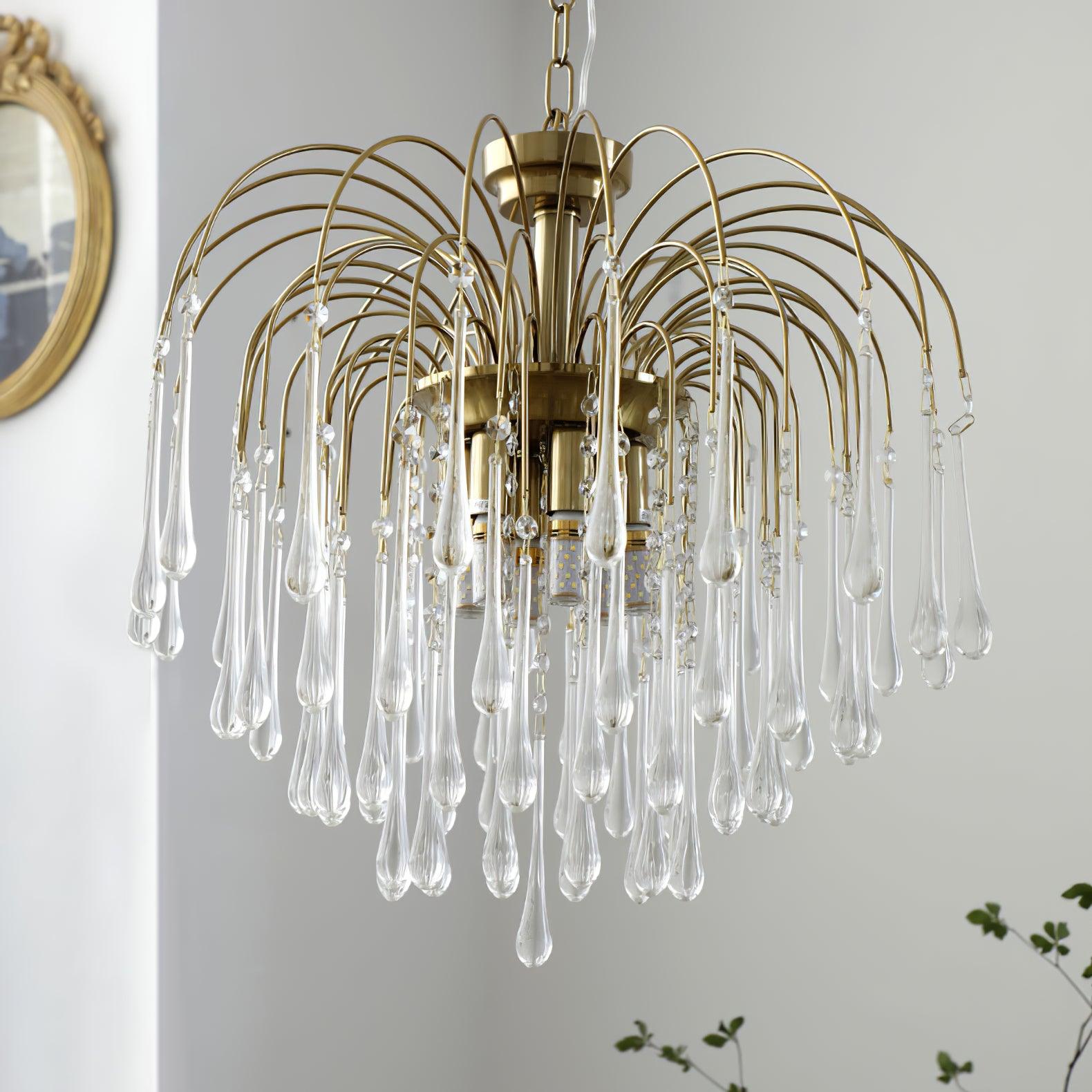 Elegant Crystal Glass Gasolier Chandelier in Brass Finish for Dining Room Lighting