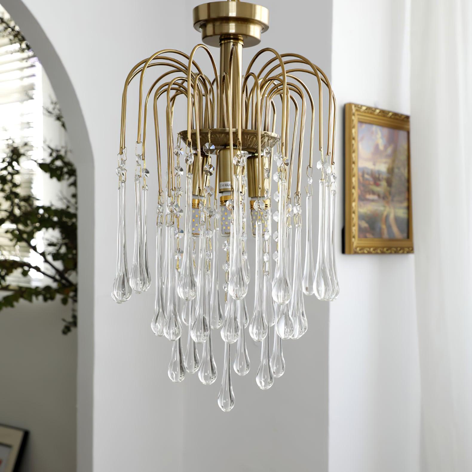 Elegant Crystal Glass Gasolier Chandelier in Brass Finish for Dining Room Lighting