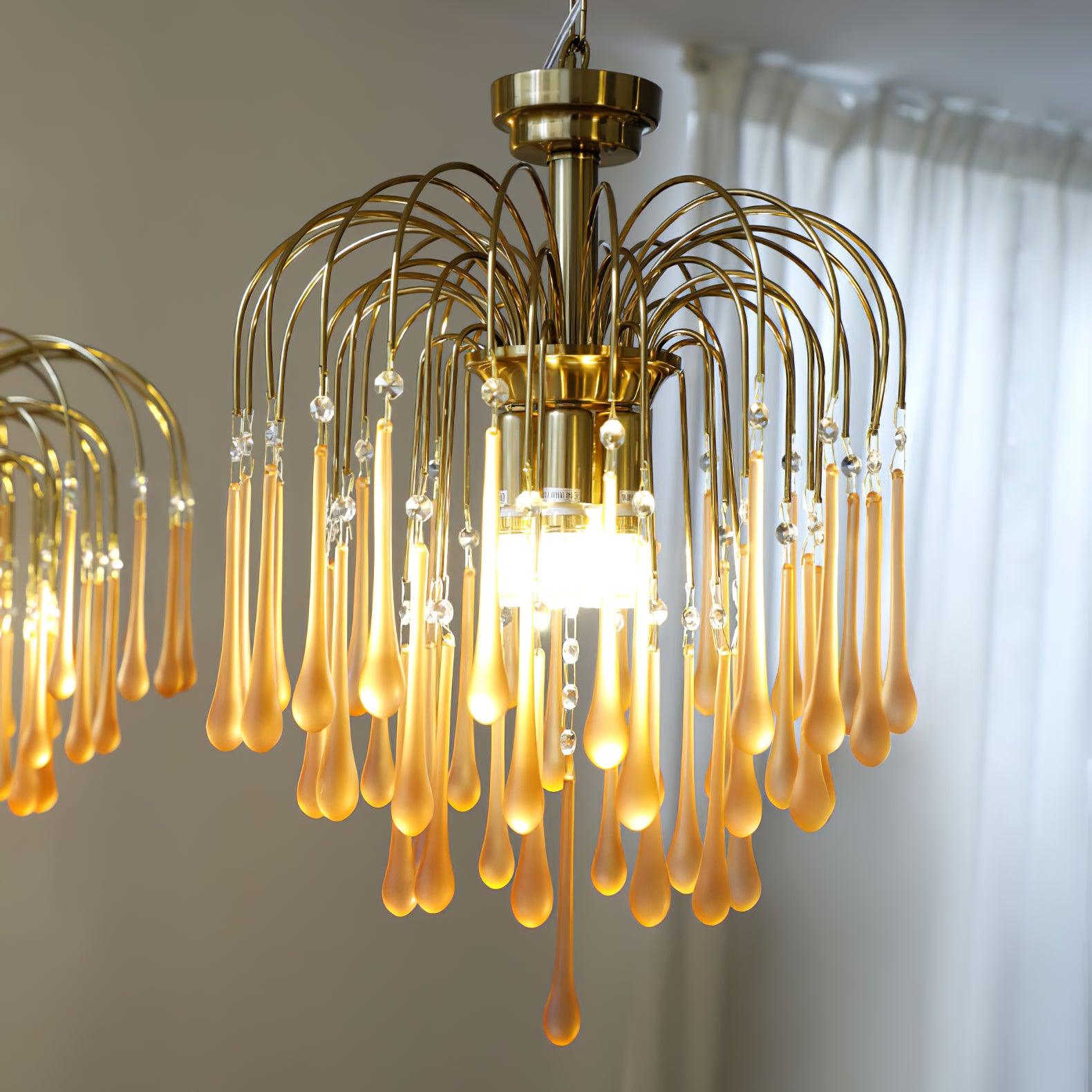 Elegant Crystal Glass Gasolier Chandelier in Brass Finish for Dining Room Lighting