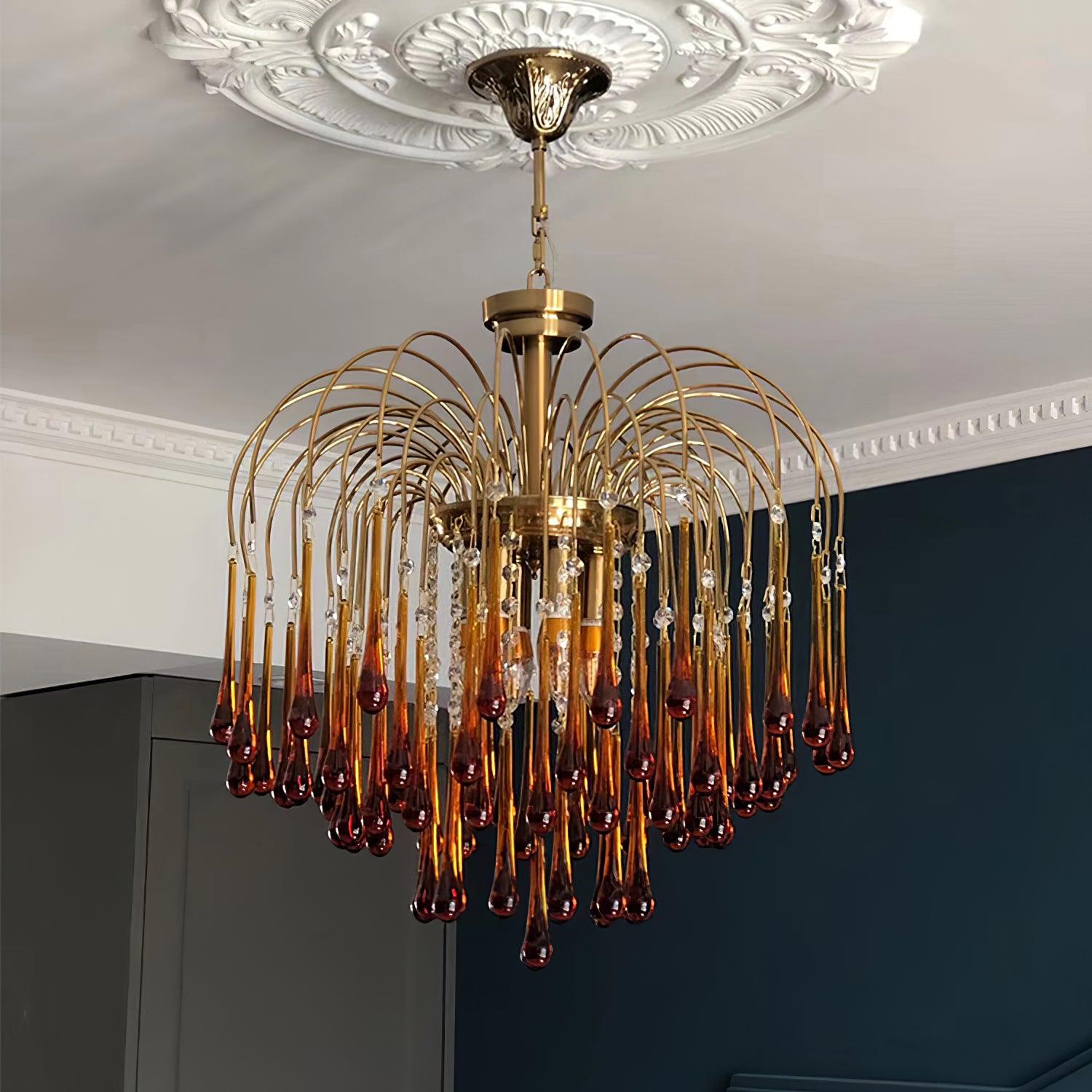 Elegant Crystal Glass Gasolier Chandelier in Brass Finish for Dining Room Lighting