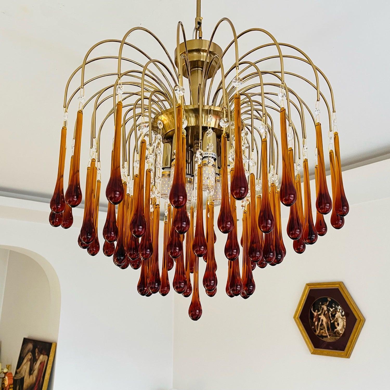 Elegant Crystal Glass Gasolier Chandelier in Brass Finish for Dining Room Lighting