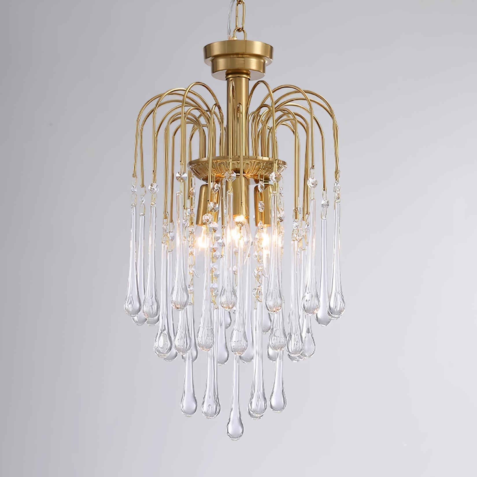Elegant Crystal Glass Gasolier Chandelier in Brass Finish for Dining Room Lighting