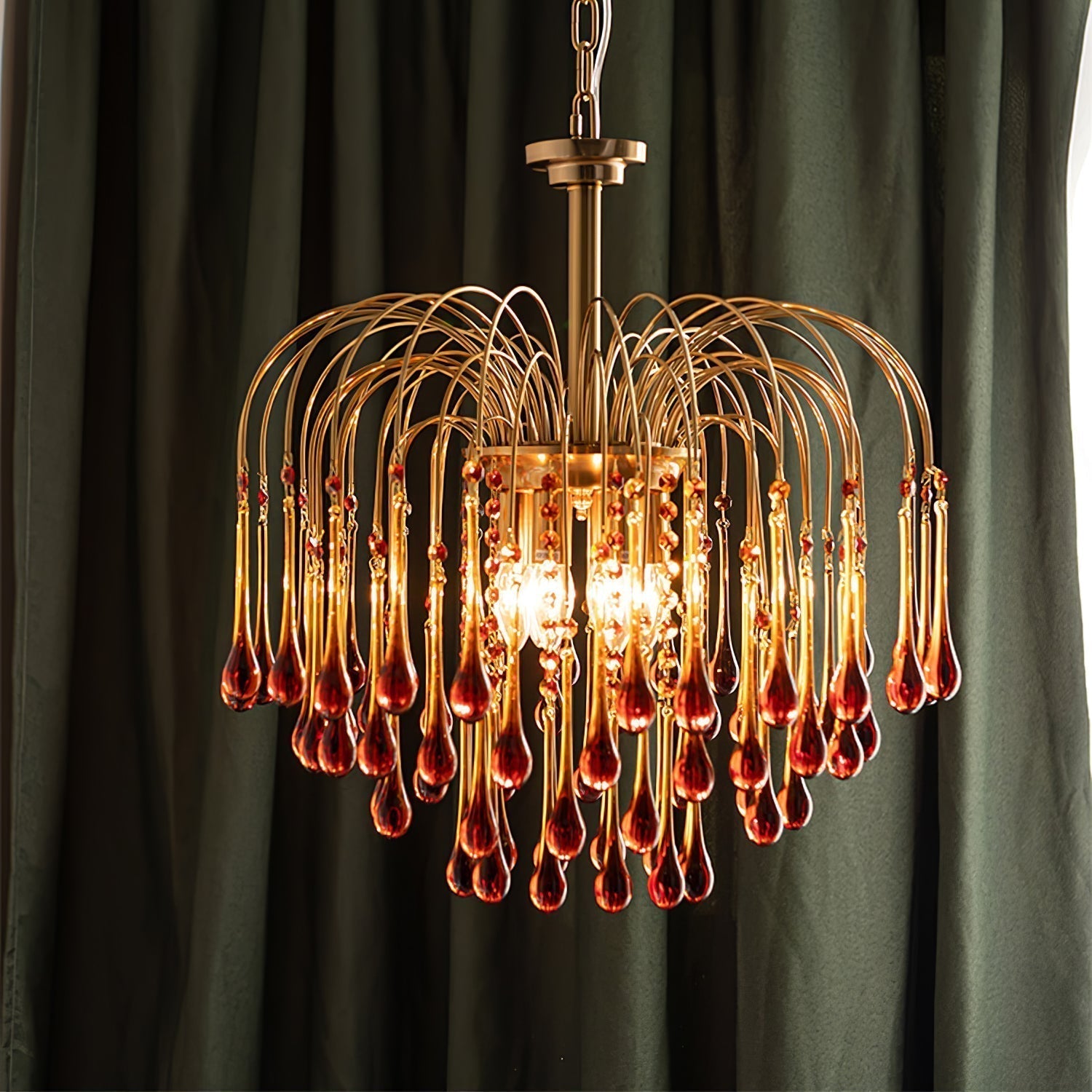 Elegant Crystal Glass Gasolier Chandelier in Brass Finish for Dining Room Lighting