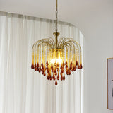 Elegant Crystal Glass Gasolier Chandelier in Brass Finish for Dining Room Lighting